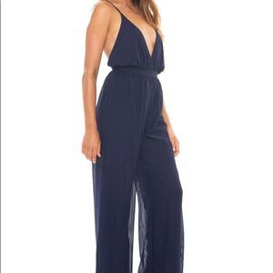 4SIENNA EMILIA NAVY STRIPE TIE BACK JUMPSUIT NWOT